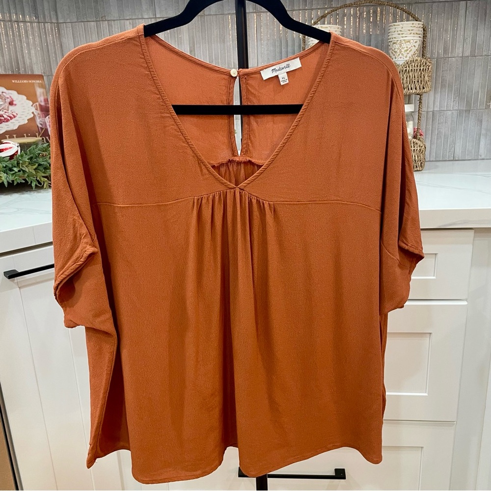 Madewell Dolman Ruched Tunic Blouse - Terracotta Size XL